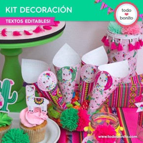 Llamas: kit imprimible decoración de fiesta