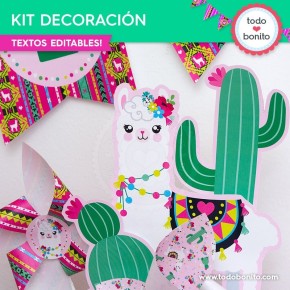 Llamas: kit imprimible decoración de fiesta