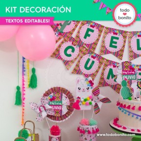 Llamas: kit imprimible decoración de fiesta