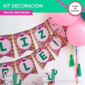 Llamas: kit imprimible decoración de fiesta