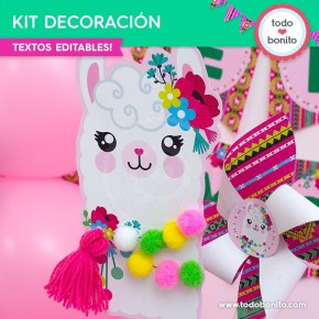 Llamas: kit imprimible decoración de fiesta