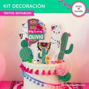 Llamas: kit imprimible decoración de fiesta