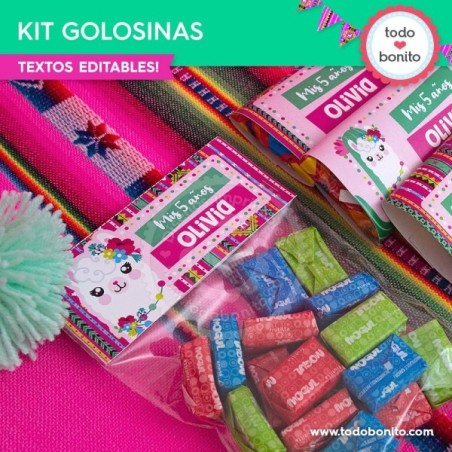 Llamas: kit etiquetas de golosinas