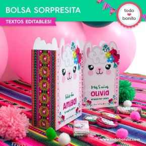 Llamas: bolsas sorpresita para imprimir