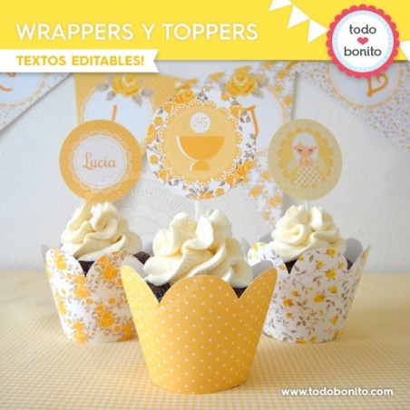 Shabby Chic amarillo: wrappers y toppers