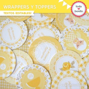 Shabby Chic amarillo: wrappers y toppers