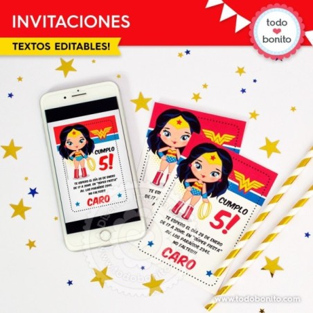 Mujer Maravilla: invitación imprimible y digital