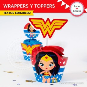 Mujer Maravilla: wrappers y toppers para cupcakes