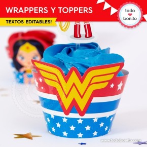 Mujer Maravilla: wrappers y toppers para cupcakes