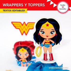 Mujer Maravilla: wrappers y toppers para cupcakes