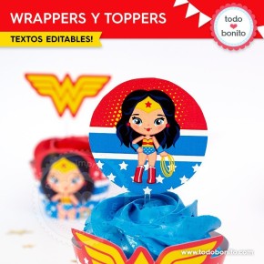 Mujer Maravilla: wrappers y toppers para cupcakes