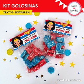 Mujer Maravilla: kit etiquetas de golosinas