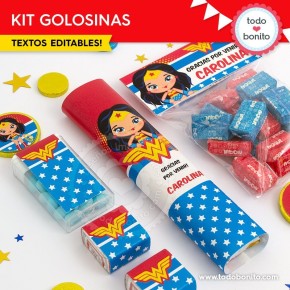 Mujer Maravilla: kit etiquetas de golosinas