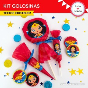 Mujer Maravilla: kit etiquetas de golosinas