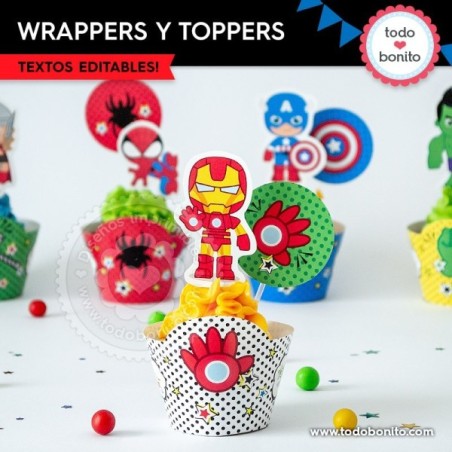 Avengers: wrappers y toppers para cupcakes