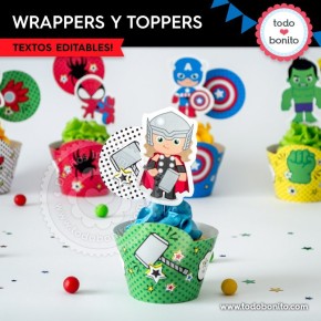 Avengers: wrappers y toppers para cupcakes