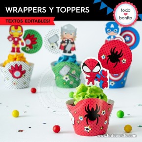 Avengers: wrappers y toppers para cupcakes