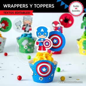 Avengers: wrappers y toppers para cupcakes