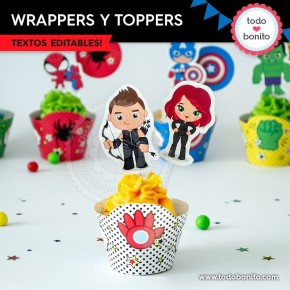 Avengers: wrappers y toppers para cupcakes