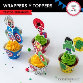 Avengers: wrappers y toppers para cupcakes