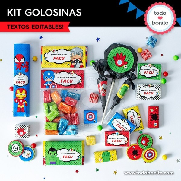 Avengers: kit etiquetas de golosinas