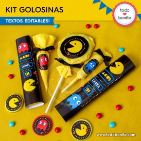 Pacman: kit etiquetas de golosinas