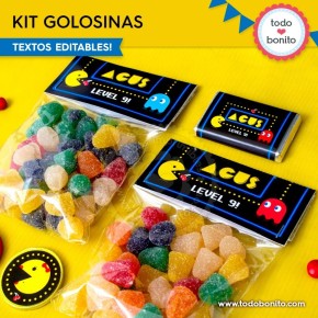 Pacman: kit etiquetas de golosinas