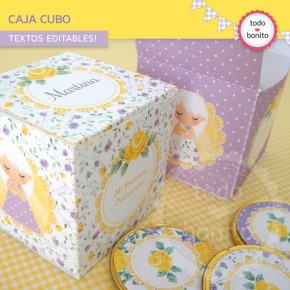 Shabby Chic violeta y amarillo: cajita cubo