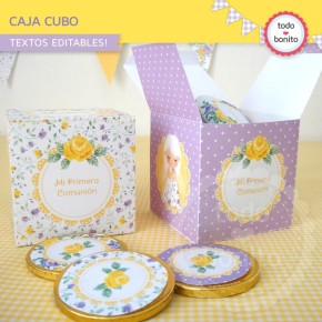 Shabby Chic violeta y amarillo: cajita cubo