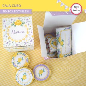 Shabby Chic violeta y amarillo: cajita cubo