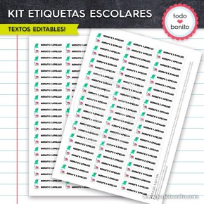 Llamitas: Kit imprimible etiquetas escolares