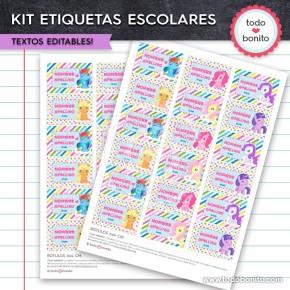 Ponys: Kit imprimible etiquetas escolares