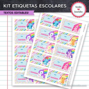 Ponys: Kit imprimible etiquetas escolares