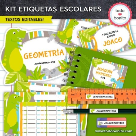 Dinosaurios: Kit imprimible etiquetas escolares