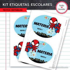 Hombre Araña: Kit imprimible etiquetas escolares