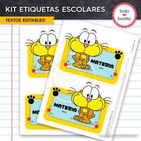 Gaturro: Kit imprimible etiquetas escolares