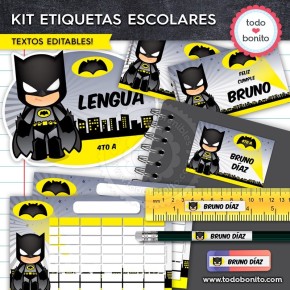 Batman: Kit imprimible etiquetas escolares