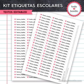 NINA: Kit imprimible etiquetas escolares