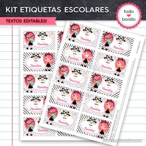 NINA: Kit imprimible etiquetas escolares