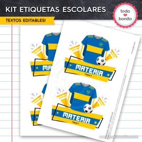 Fútbol Boca: Kit imprimible etiquetas escolares