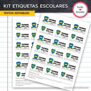 Fútbol Boca: Kit imprimible etiquetas escolares