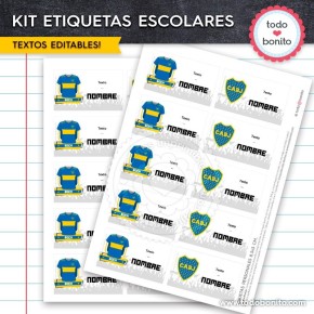 Fútbol Boca: Kit imprimible etiquetas escolares