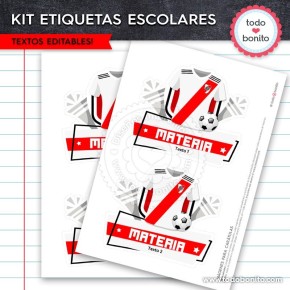 Fútbol River: Kit imprimible etiquetas escolares