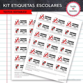 Fútbol River: Kit imprimible etiquetas escolares