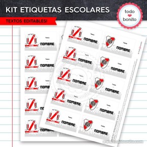 Fútbol River: Kit imprimible etiquetas escolares