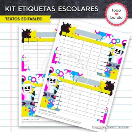 Marshmello: Kit imprimible etiquetas escolares