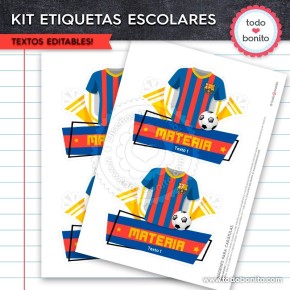 Fútbol Barcelona: Kit imprimible etiquetas escolares