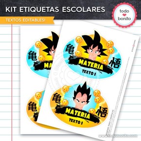 Dragon Ball: Kit imprimible etiquetas escolares