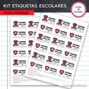 Fútbol San Lorenzo: Kit imprimible etiquetas escolares