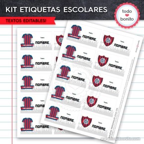 Fútbol San Lorenzo: Kit imprimible etiquetas escolares